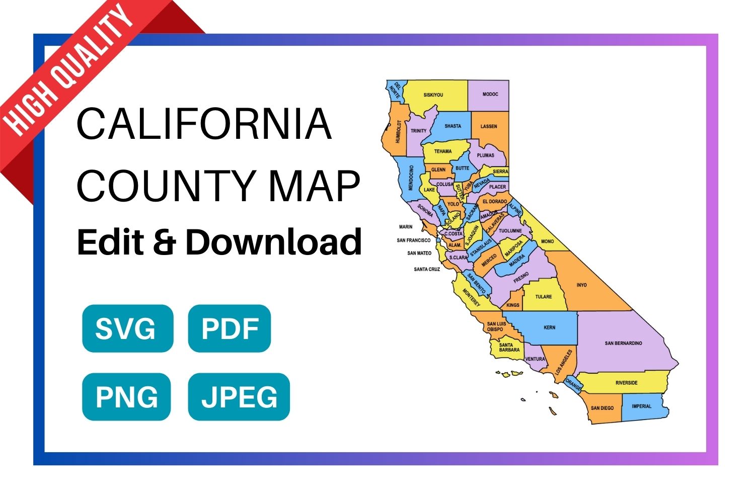 A detailed political map of California showing all county boundaries clearly