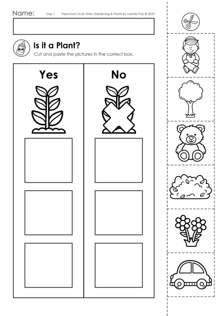 A preschooler coloring a worksheet about the parts of a plant
