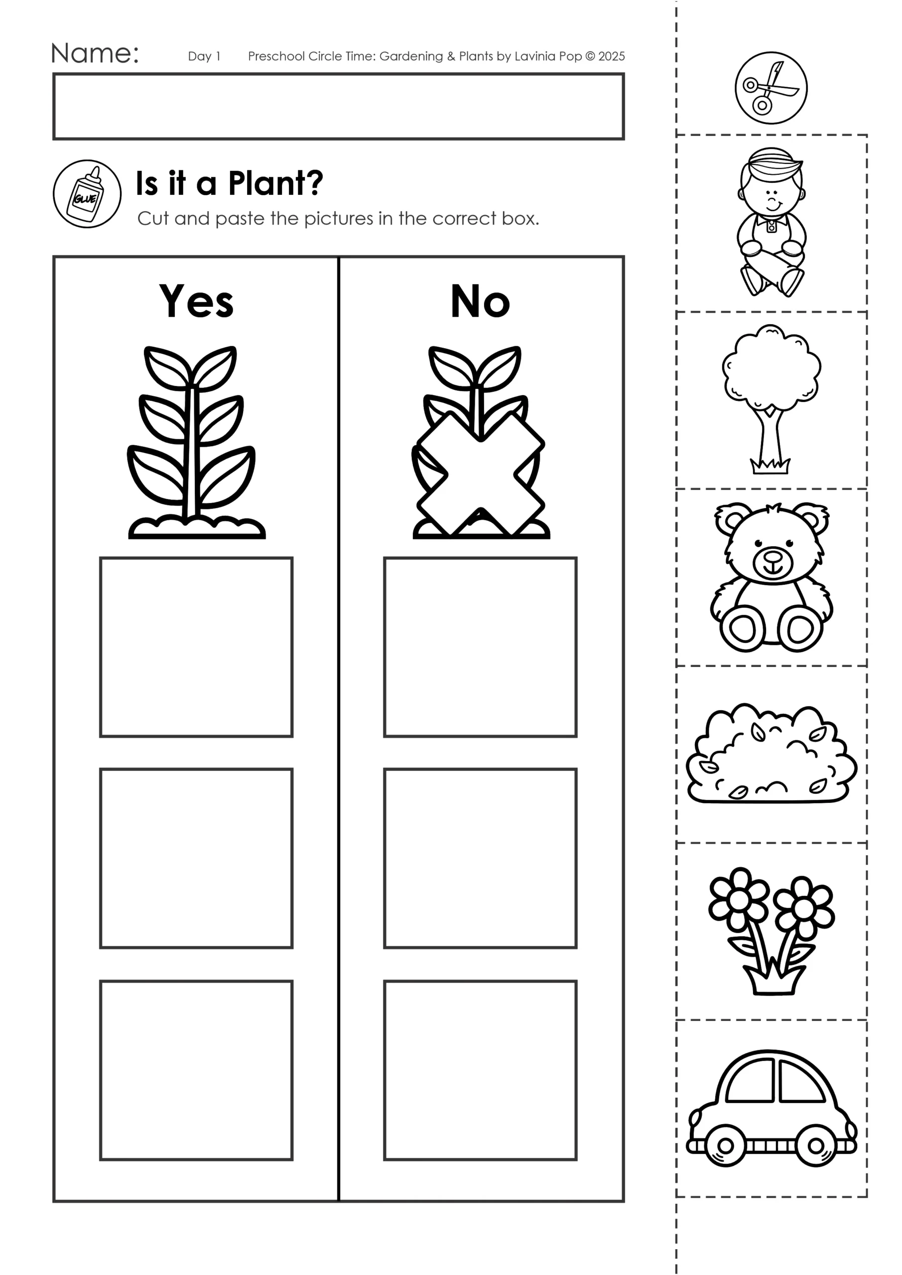 A preschooler coloring a worksheet about the parts of a plant