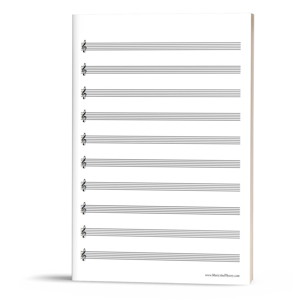 Different styles of music manuscript paper displayed on a wooden desk