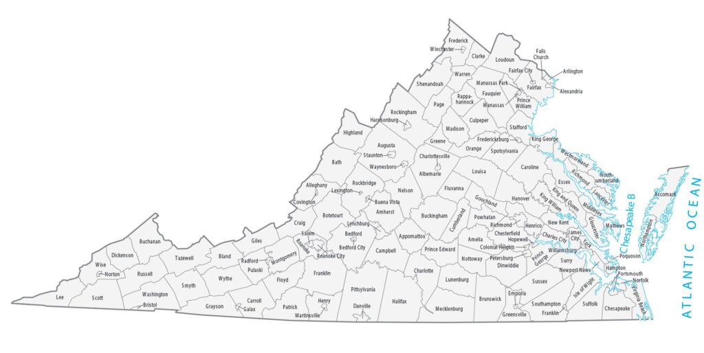 Professional office desk with map and paperwork in Virginia