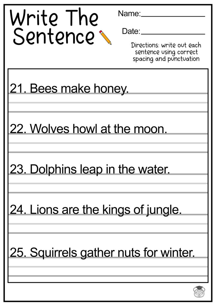 A child looking curiously at a sentence writing worksheet with errors