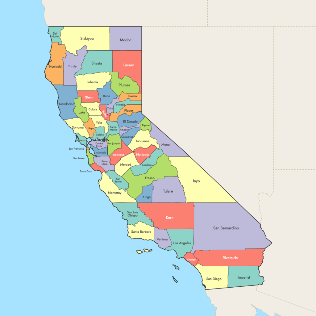 An office desk featuring a printed checklist of California counties
