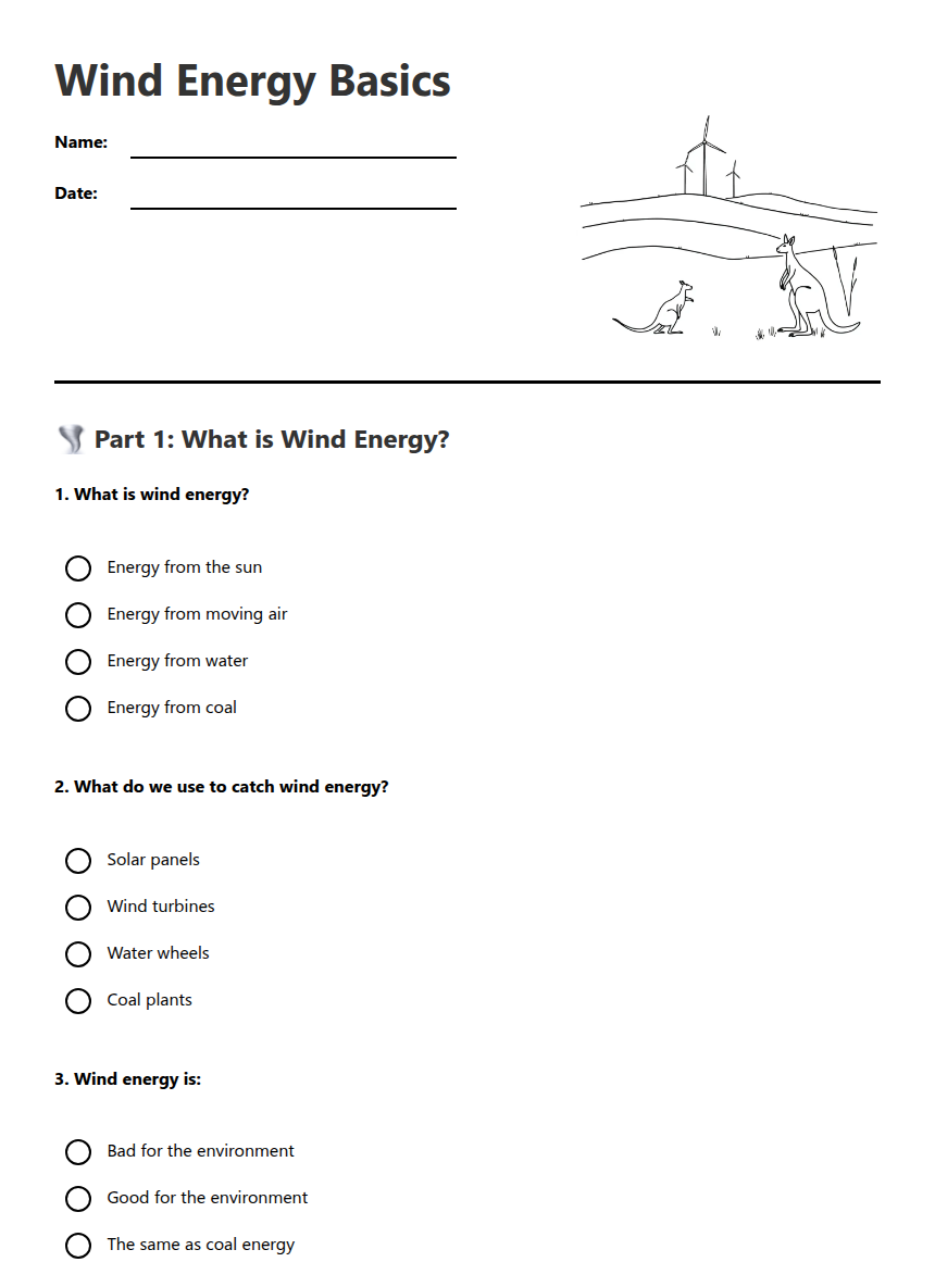 The Invisible Energy Case: Solving Mysteries with Wind Energy Worksheets Printable